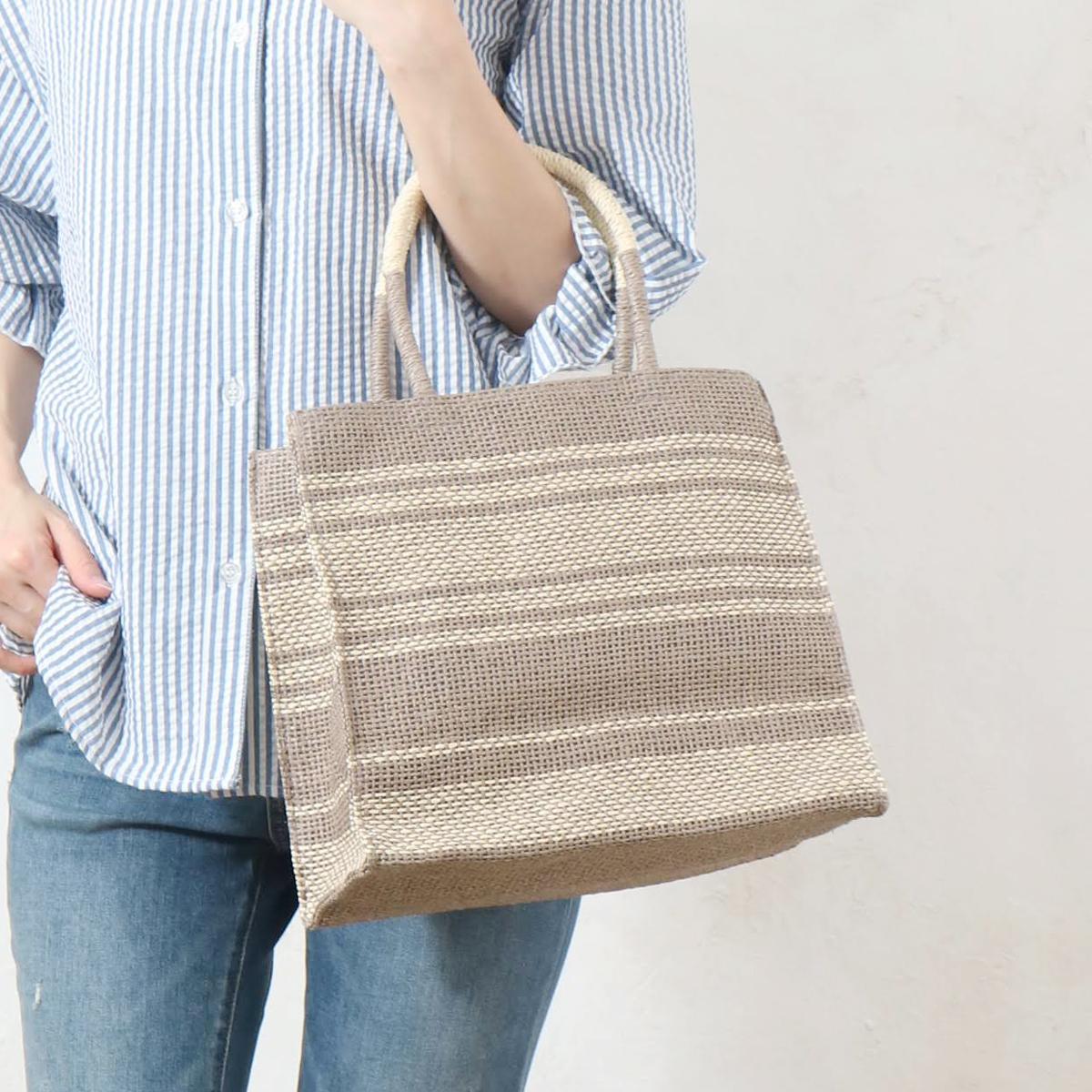 箱付き　ブラウンボーダーカラートート　刺繍 雑材ボーダーボックストート aristellaの商品ページ|ポルカポルカ