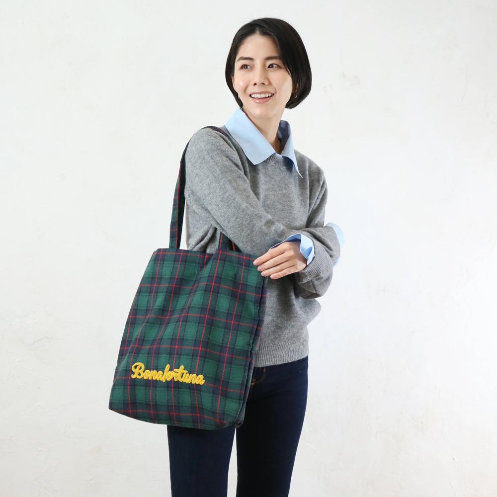 ロゴサガラ刺繍チェックトートの商品ページ|ポルカポルカ